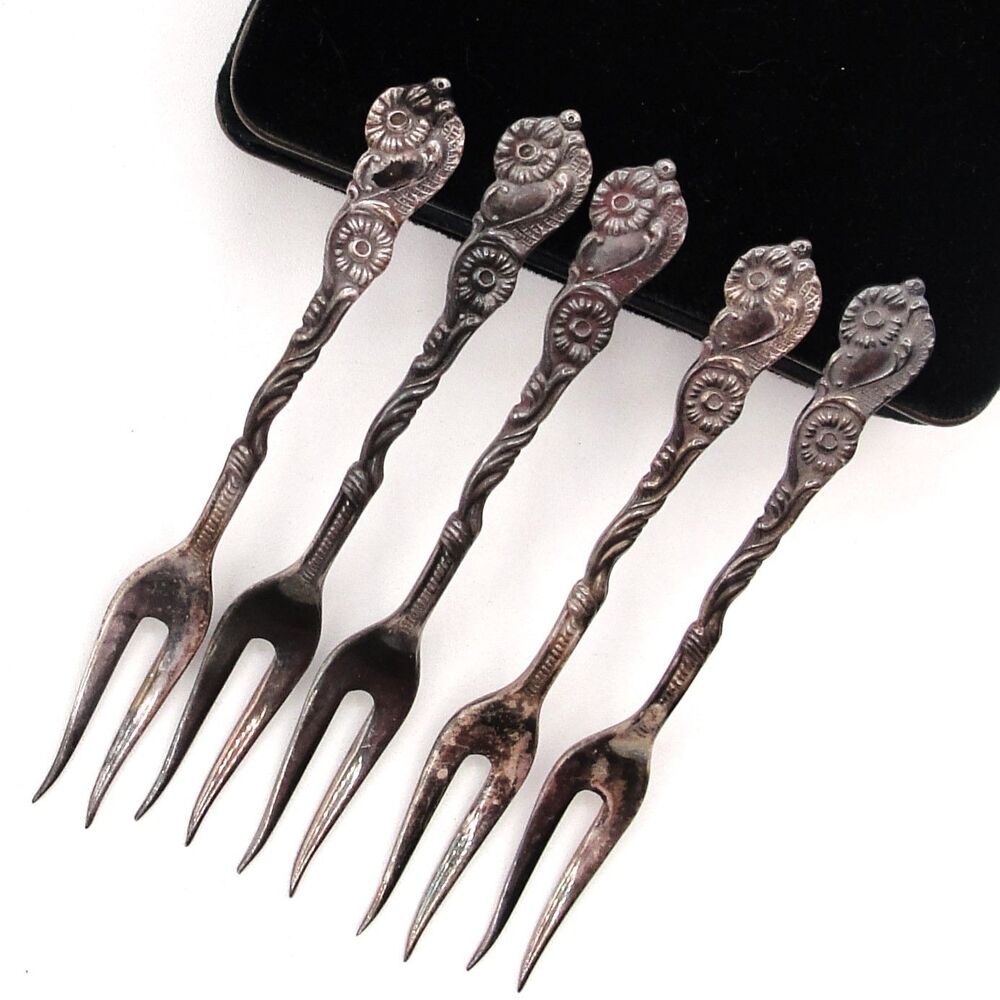 Nils Johan Sweden NIJ4 Silverplate 4" Snail Appetizer Cocktail Lemon Forks 5 pc